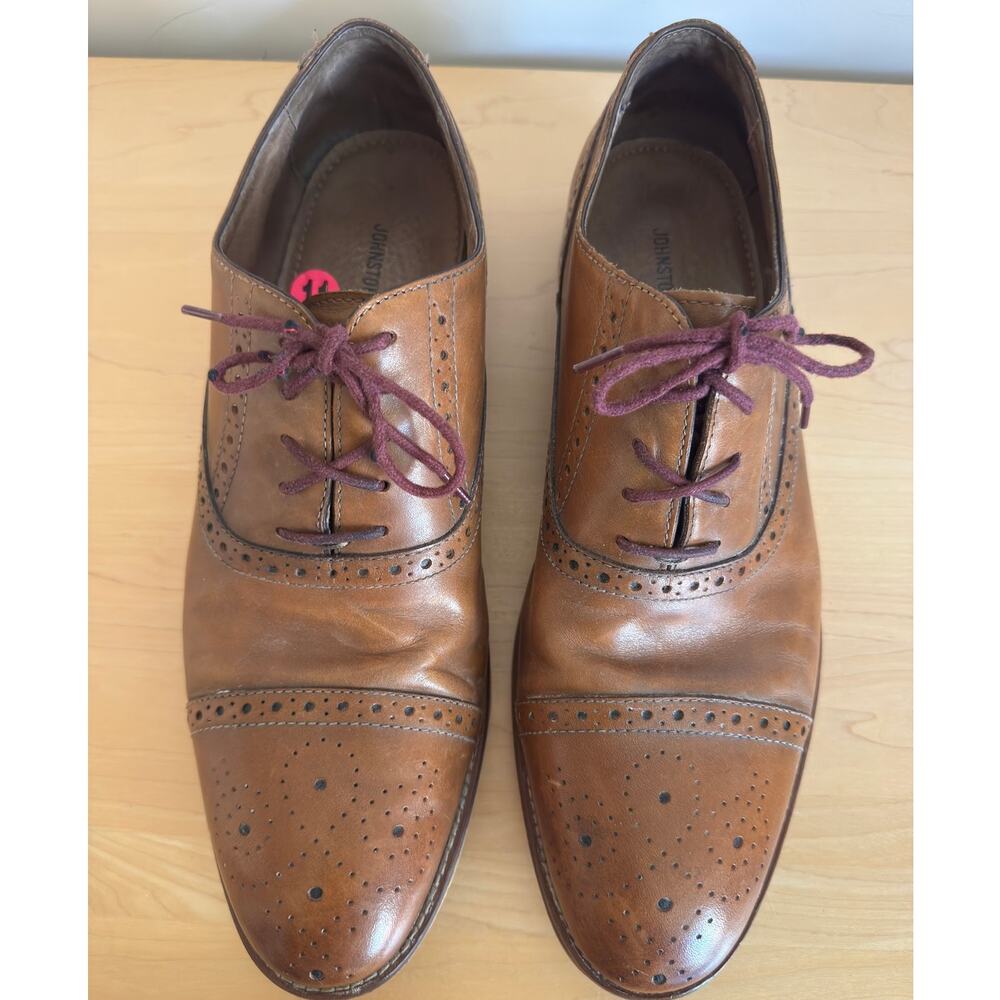 Johnston & Murphy Conard Men's Cap Toe Oxford Brogue Dress Shoes Tan Leather 11